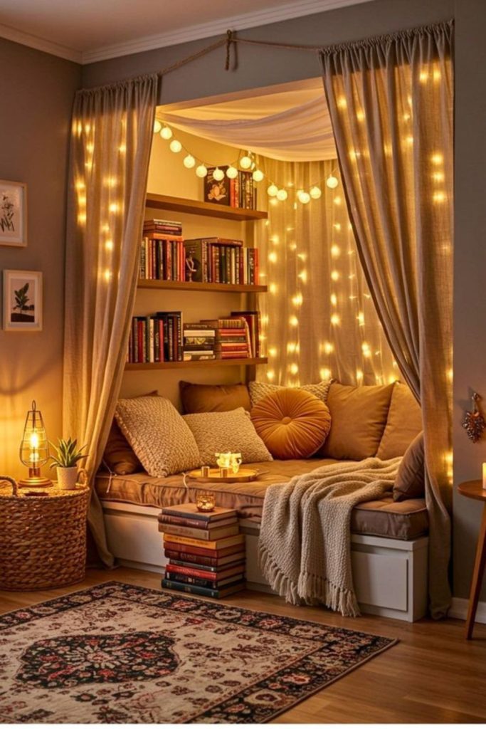 Rustic cabin bedroom with plaid accents.