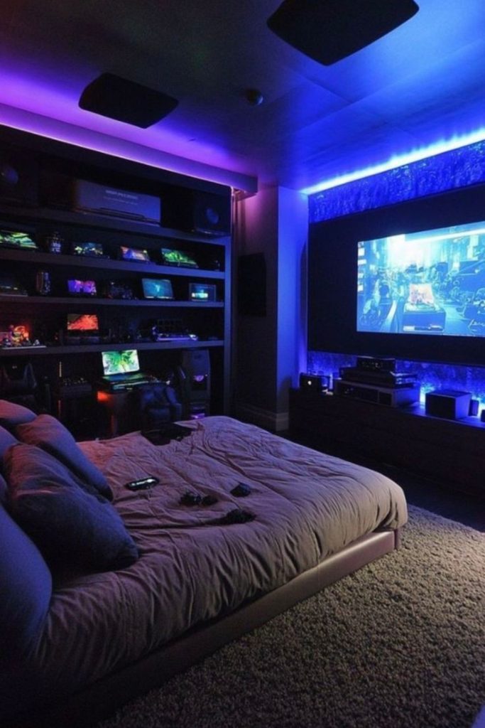 Cozy early 2000s movie bedroom.