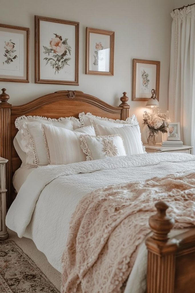 Cream country bedroom with rustic furniture