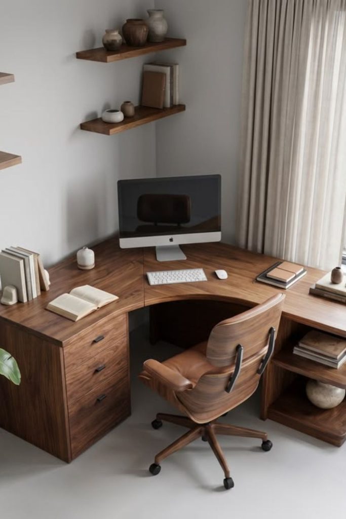 Dark wood executive bedroom desk style.