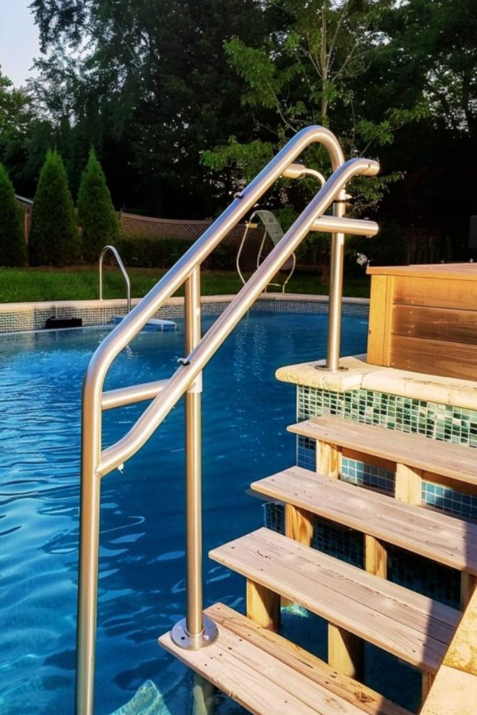 Deck connected DIY pool ladder design.