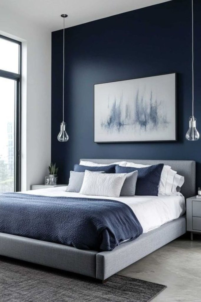 Denim inspired blue millennium bedroom décor.
