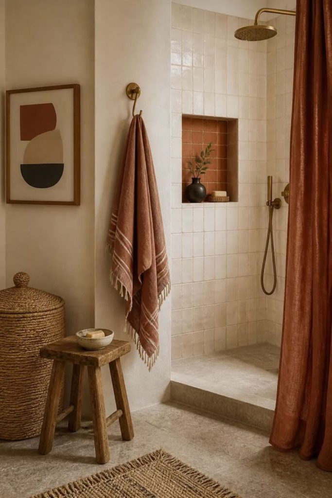Desert inspired warm bathroom design.