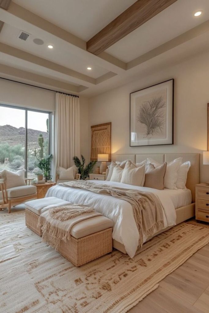 Desert sand linen bedding with textures.