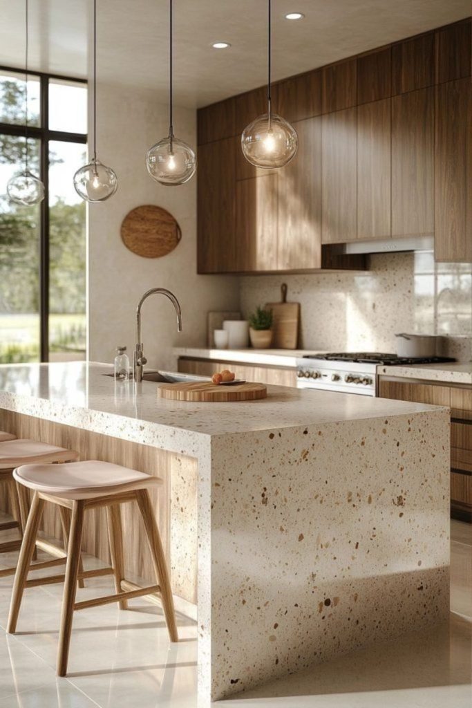 Desert sand kitchen island with sink.