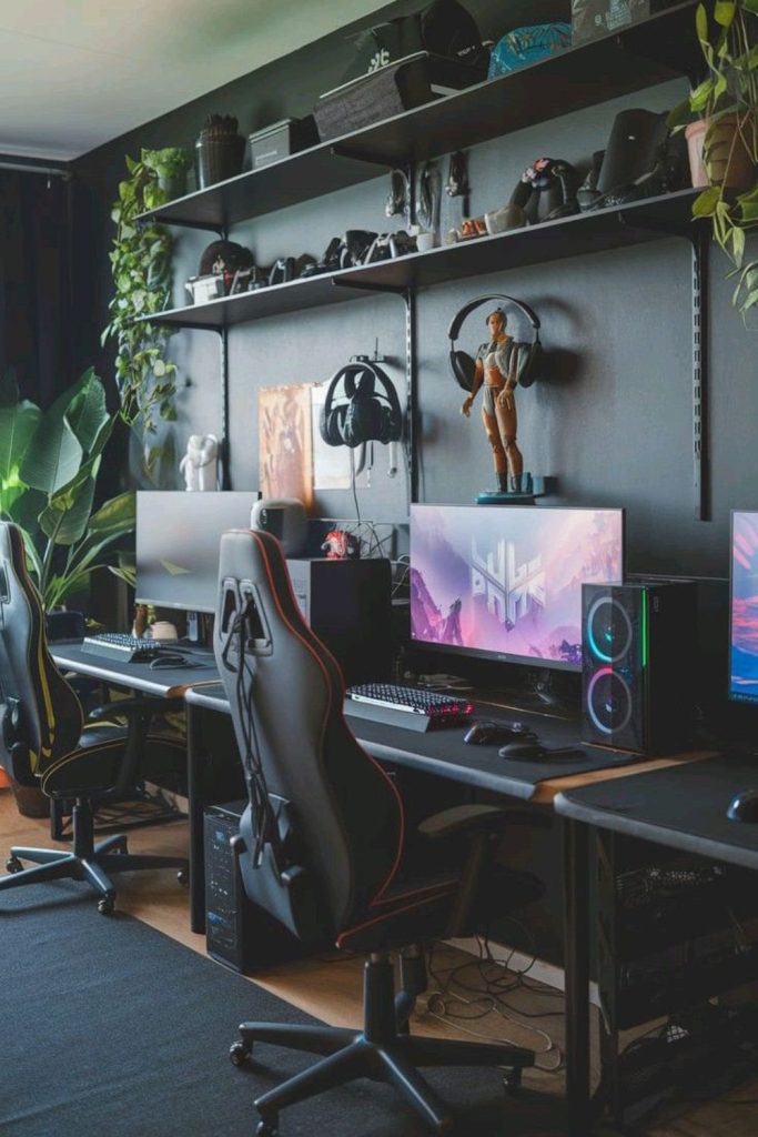 Dual-purpose gaming workstation layout.