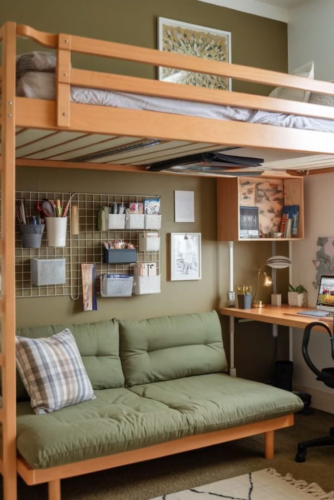 Elevated loft bed art studio.