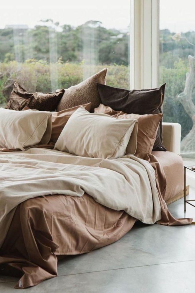 Espresso brown and cream bedding