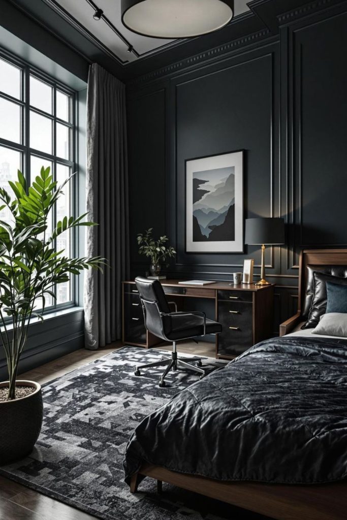 Executive bedroom with integrated workspace.