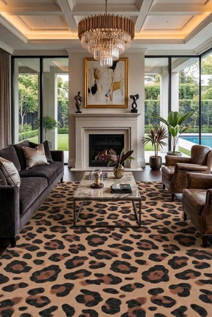 Farmhouse cheetah cozy living room decor.