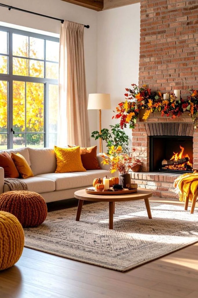 Rustic brick fall living room.