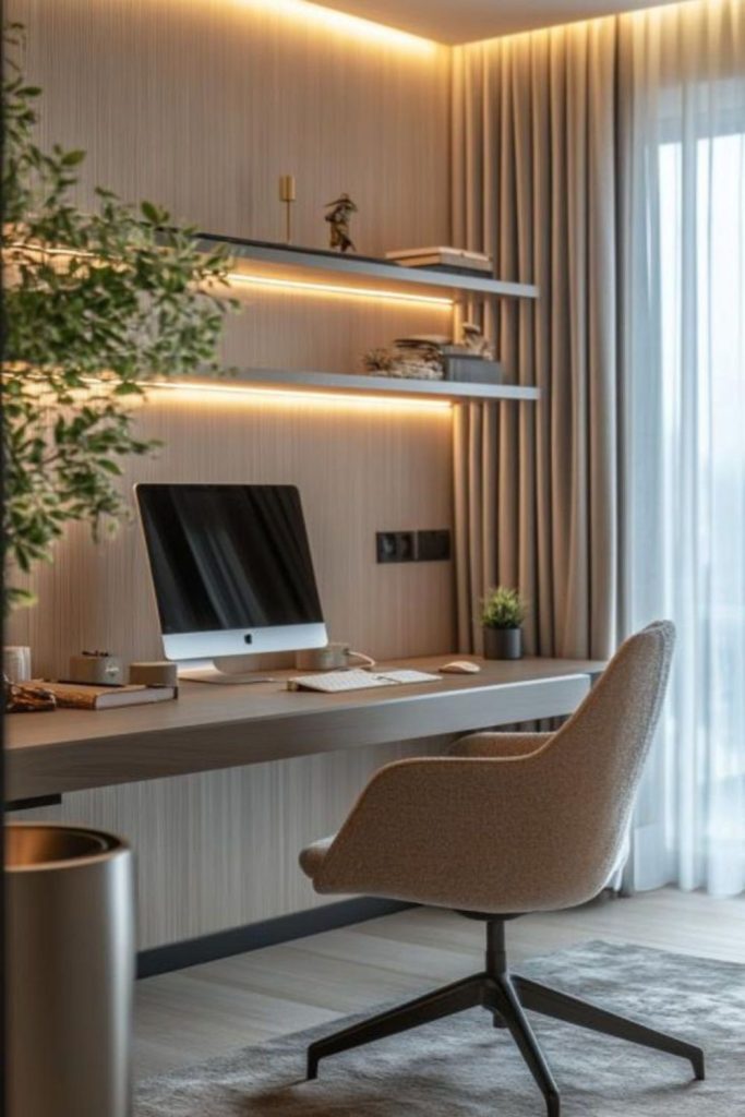 Floating concrete desk with modern finish.