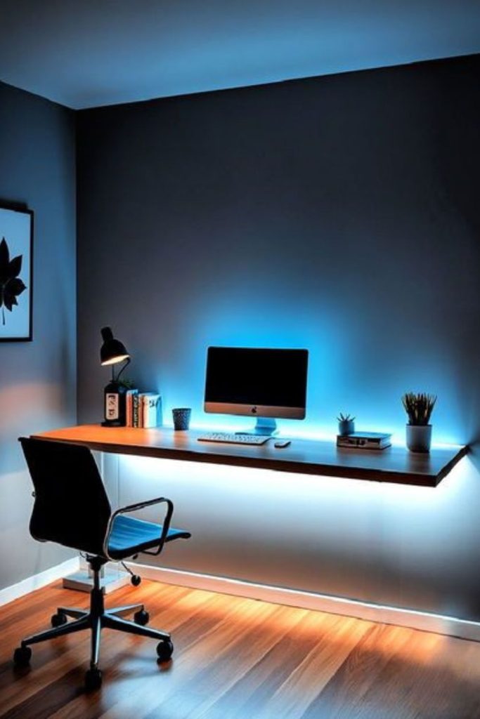 Floating wall-mounted modern gaming desk.