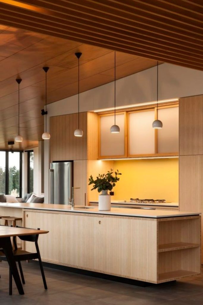 Floating modern kitchen island with sink.