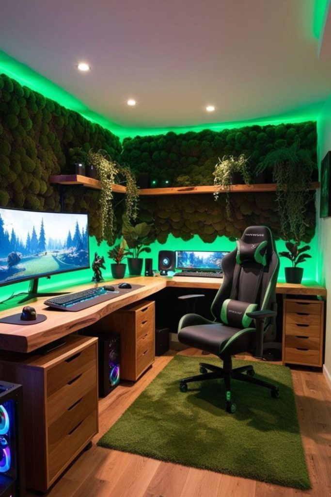 Nature-inspired wooden gaming desk design.