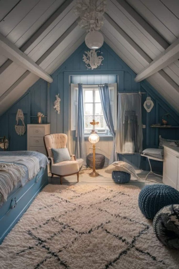 Frosted blue millennium bedroom with sparkle.