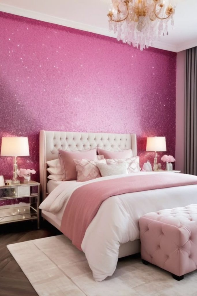 Glitter wall glamorous Y2K bedroom.