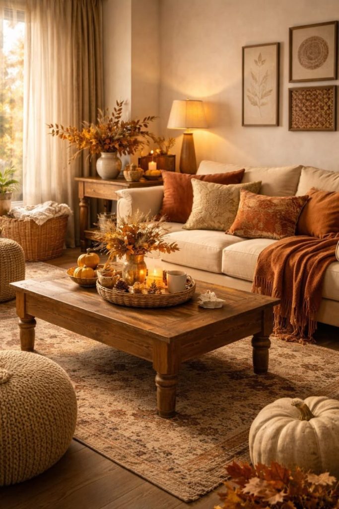 Golden maple autumn room styling.