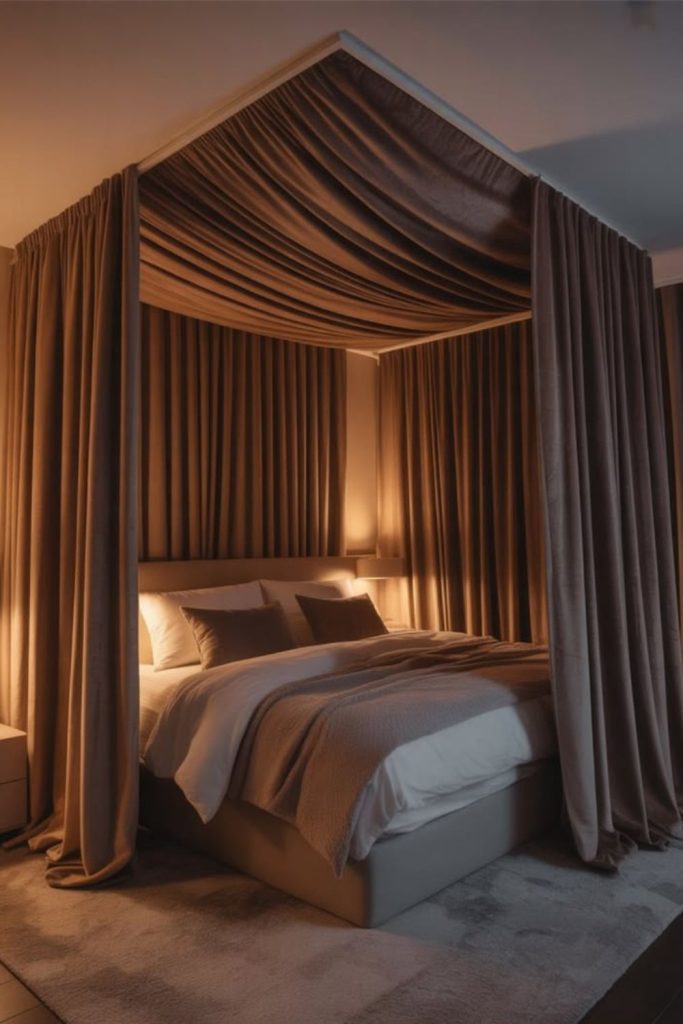 Elegant black metal canopy bed.