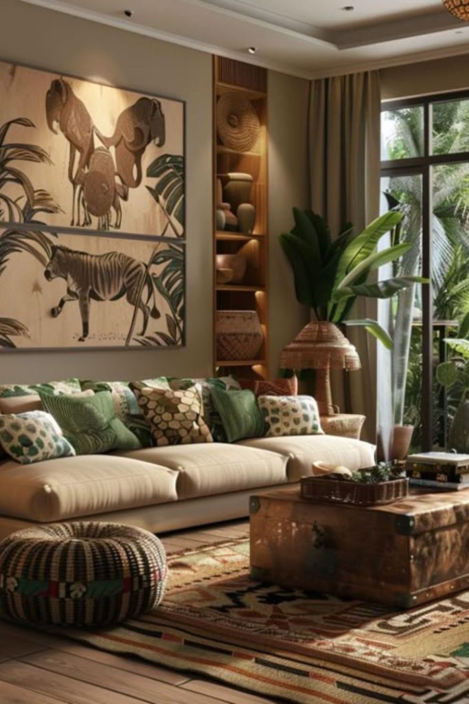 Grand safari cheetah luxury living room.