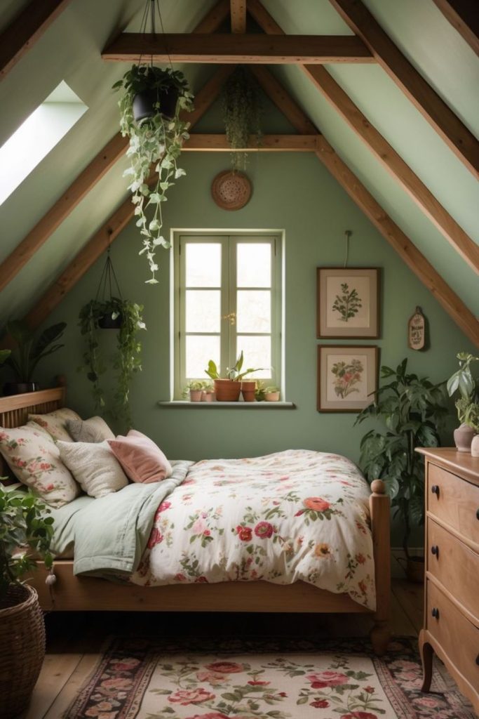 Greenhouse garden bedroom with botanical walls