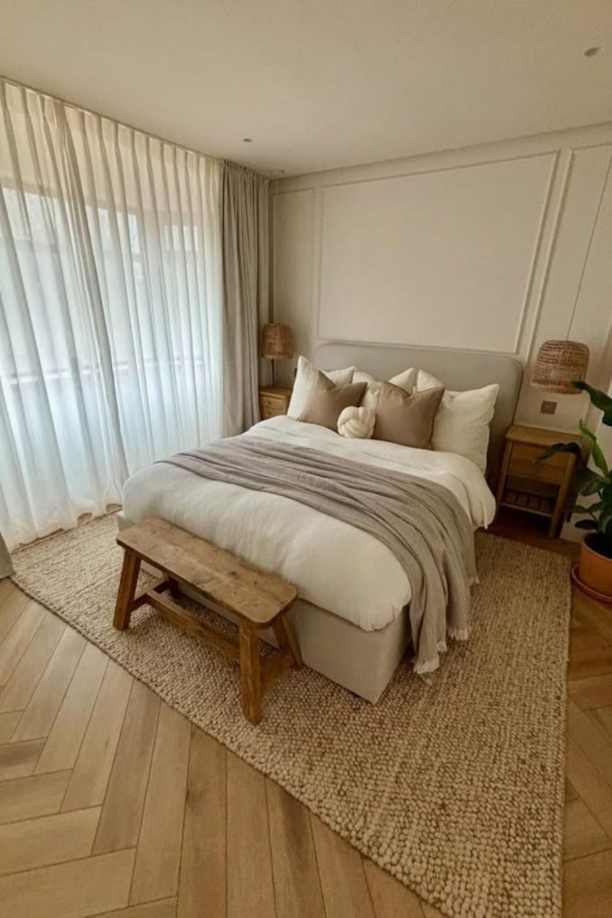 Herringbone textured classic bedroom carpet flooring.