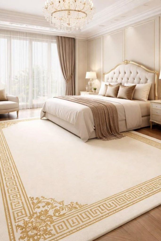 High pile luxury bedroom carpet design.