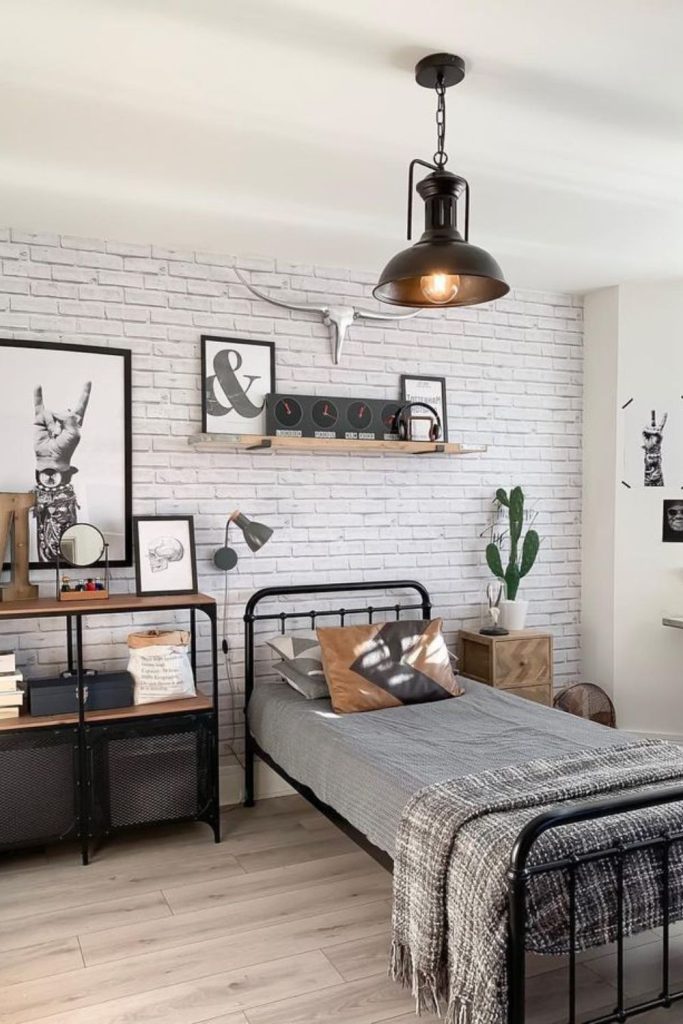 Industrial bedroom with steel and wood.