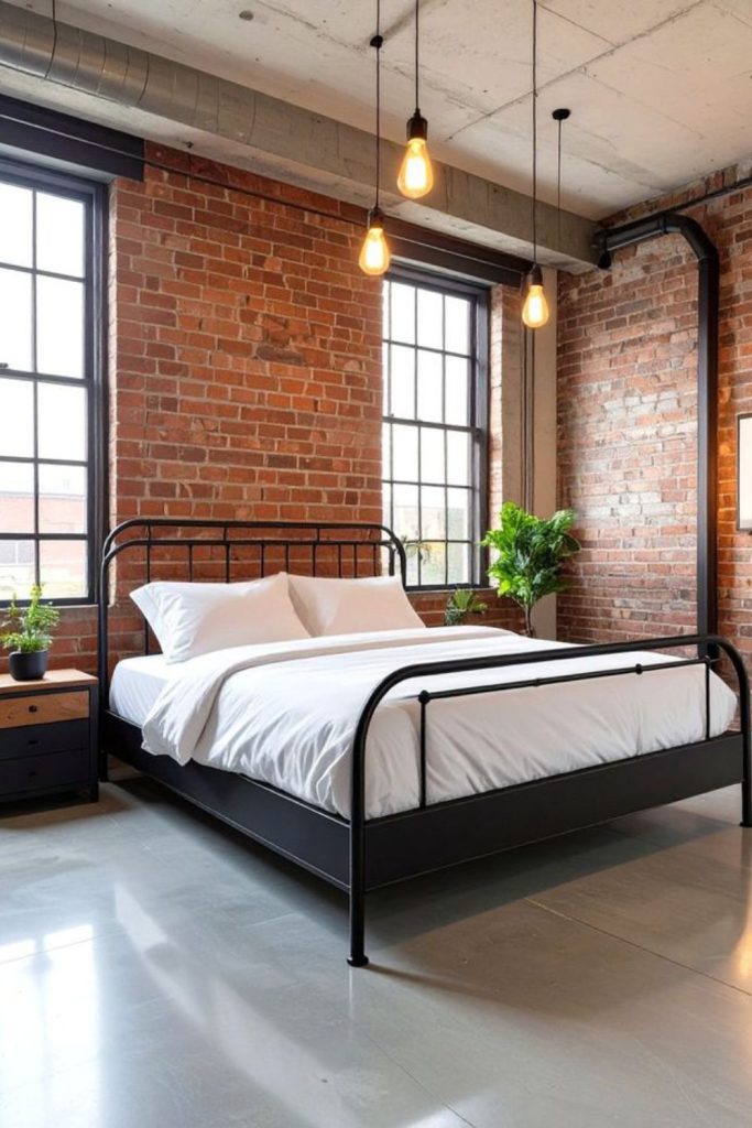 Industrial steel loft-style bed.