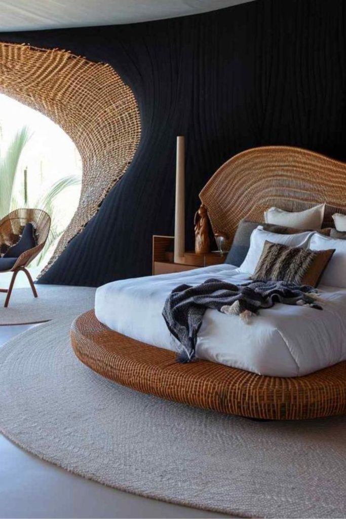 Futuristic curved designer luxury bed.