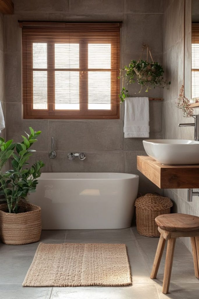 Japandi style compact bathroom decor.