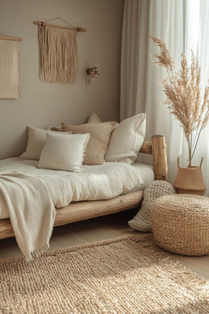 Japandi zen minimalist teen bedroom design.