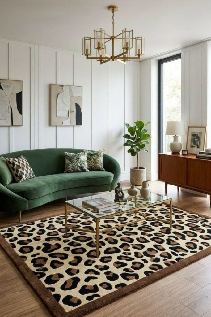 Layered texture cheetah cozy living room.