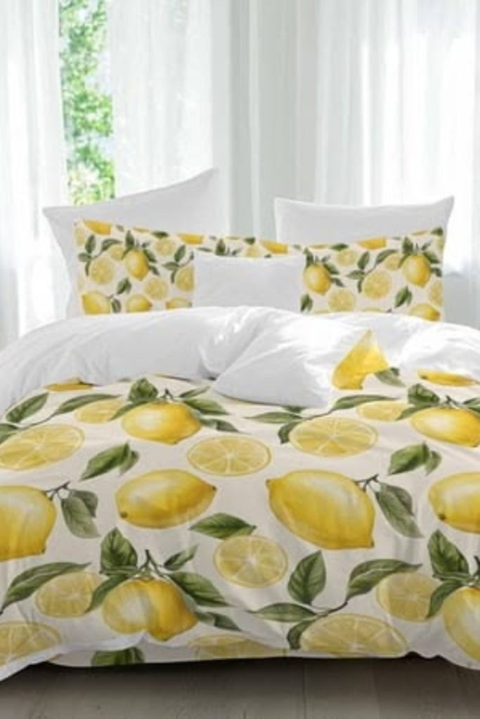 Lemon yellow and sage bedding