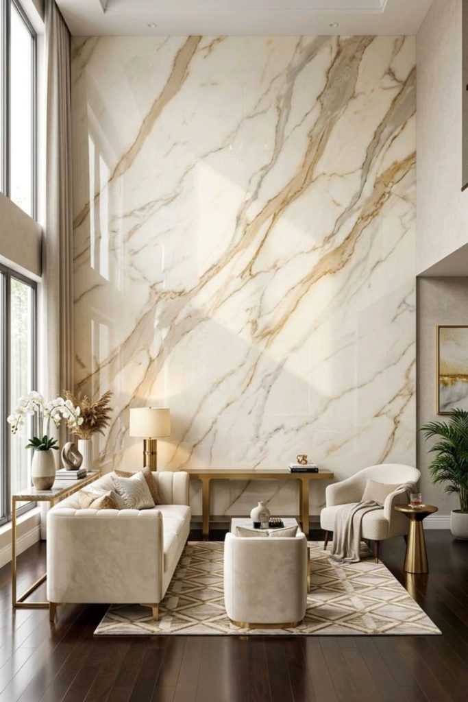 Marble table with brass decorative pieces.