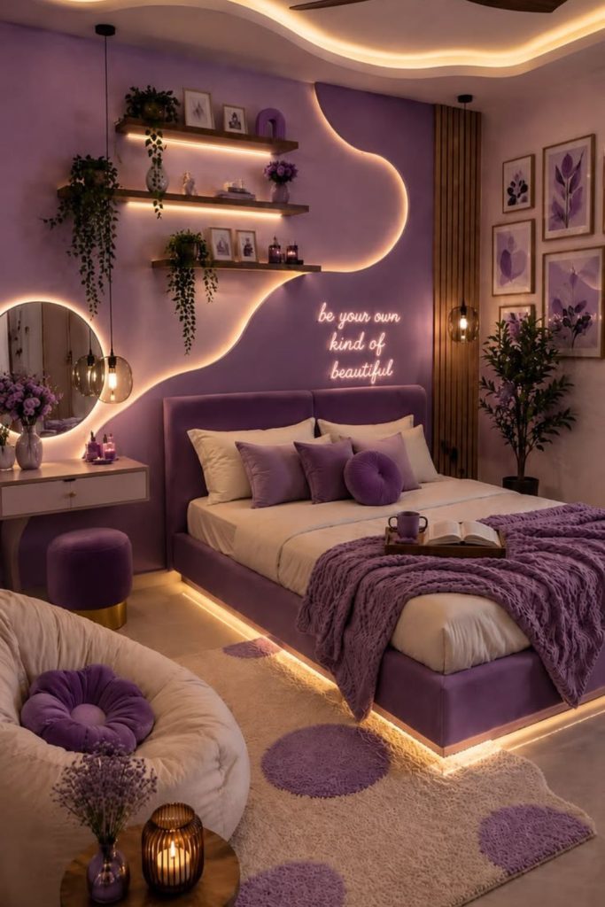 Luxurious velvet teen room with gold.