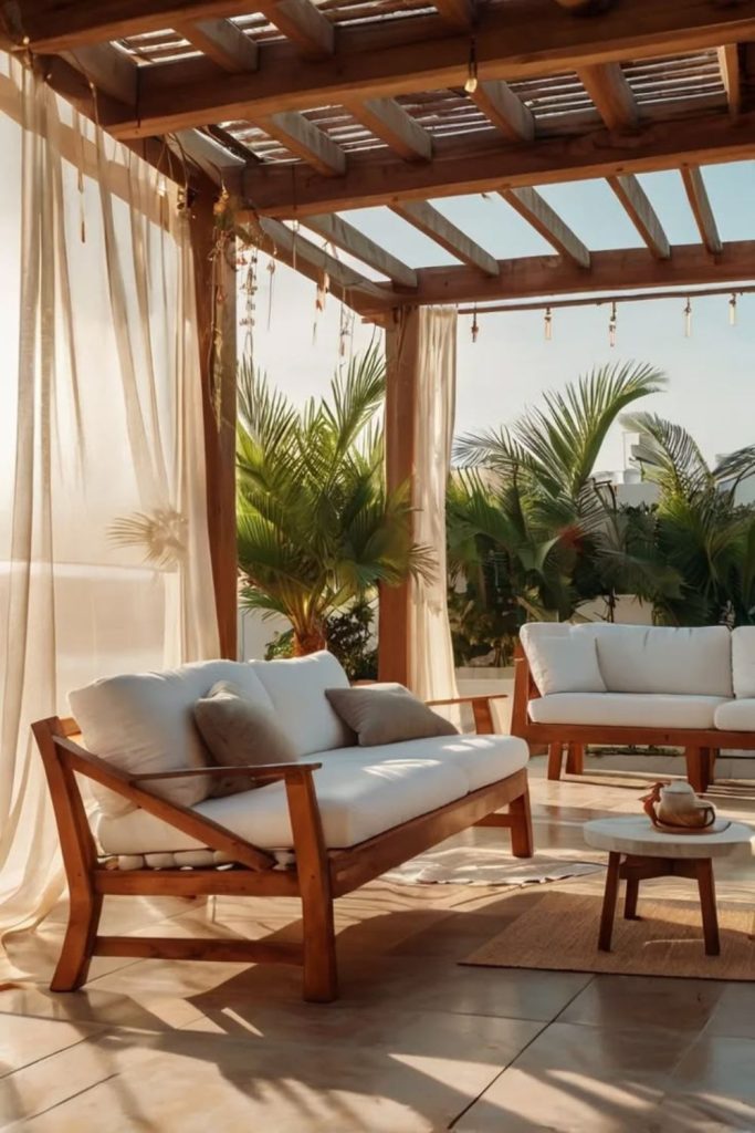 Luxury resort style covered porch seating.