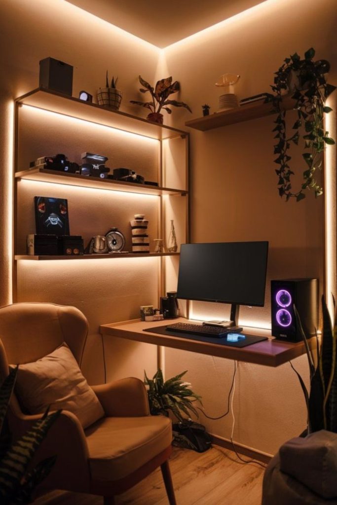 Elegant walnut gaming desk design.