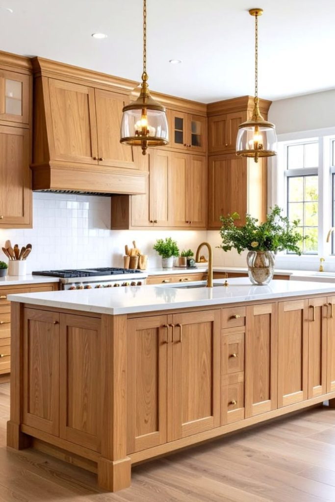 Maple kitchen island with stainless sink.