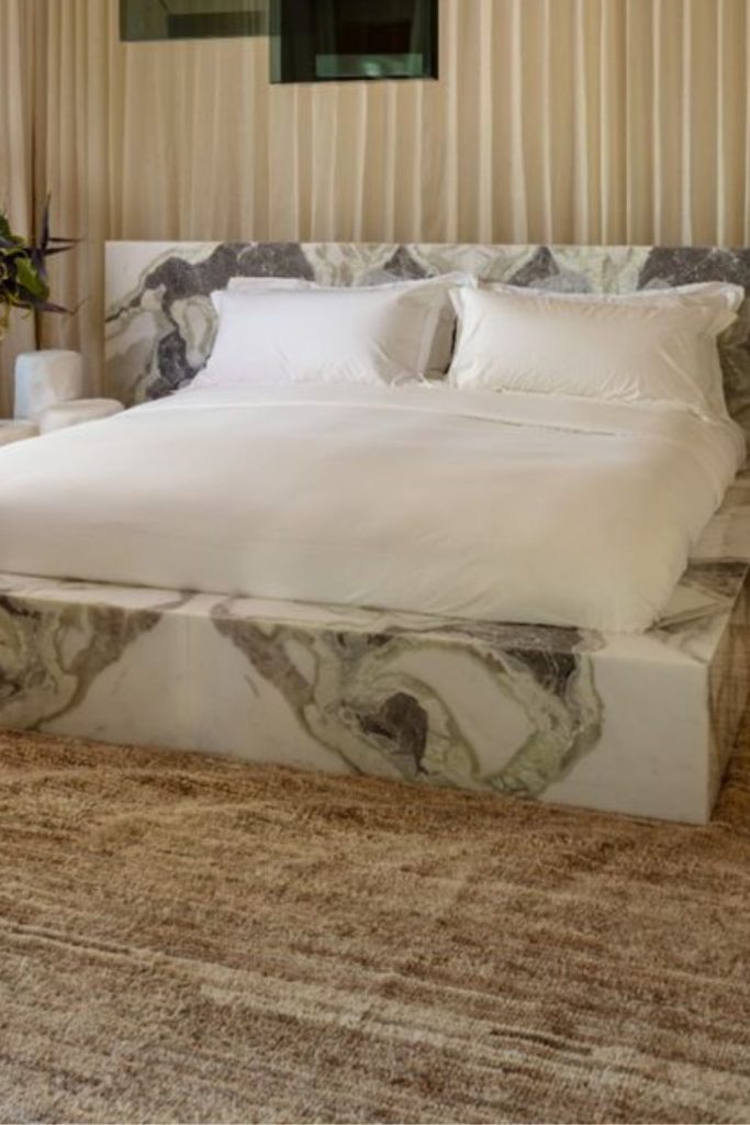 Marble accent contemporary platform bed.