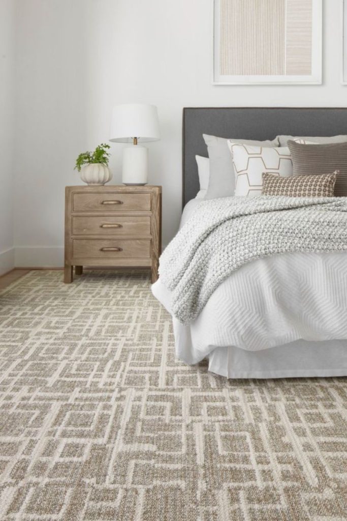 Marble look patterned bedroom carpet design.