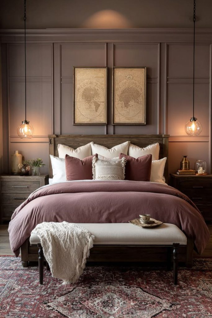 Mauve pink mocha bedroom retreat