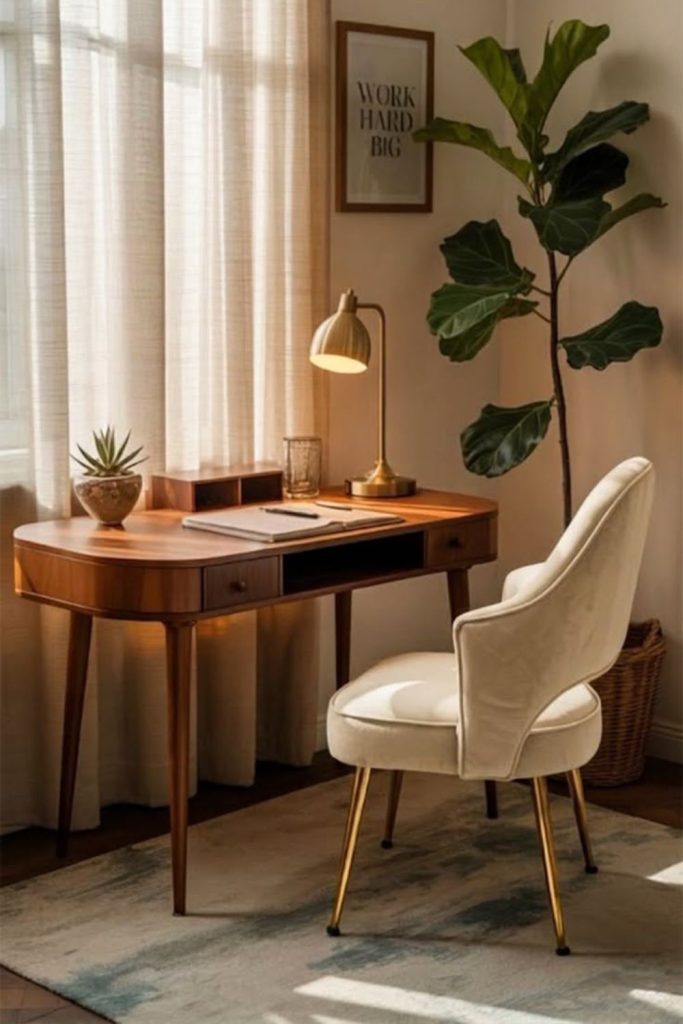 Mid-century modern walnut bedroom desk.