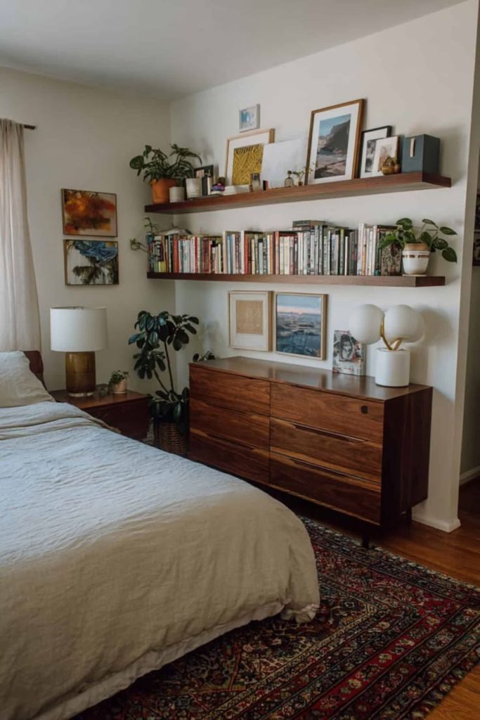 Mid-century modern masculine bedroom design.