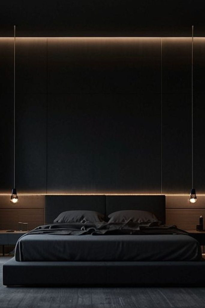 Matte black luxury bedroom bed.