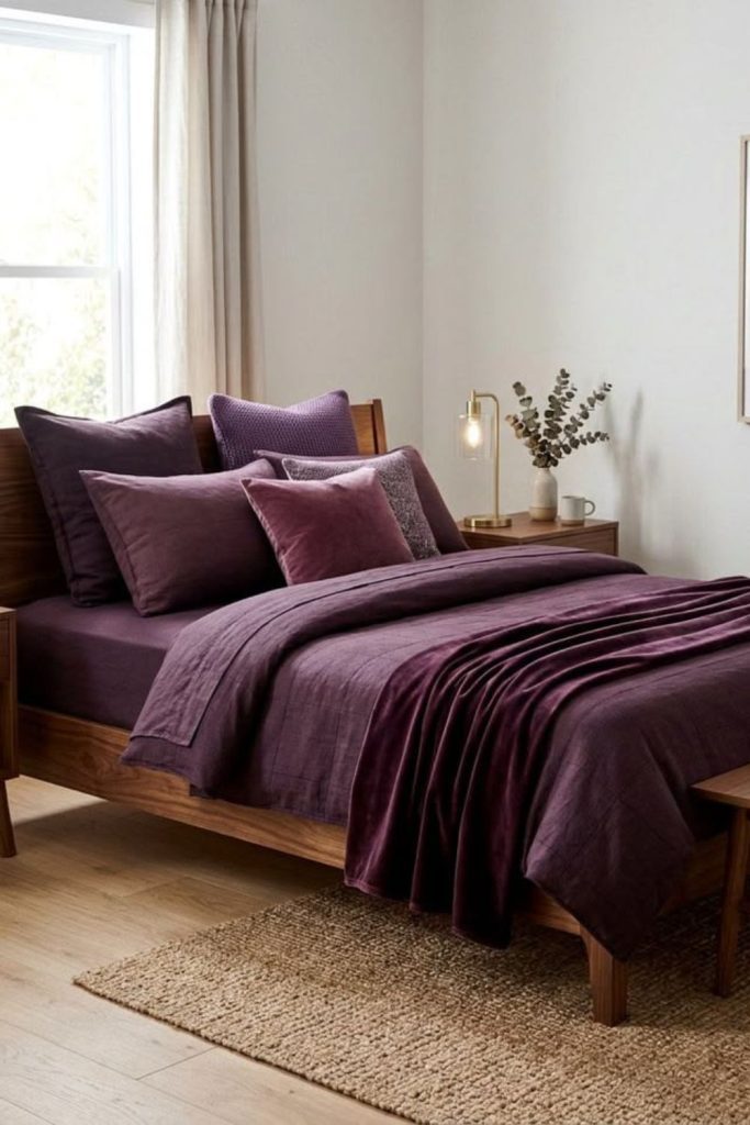 Midnight plum moody bedroom bedding