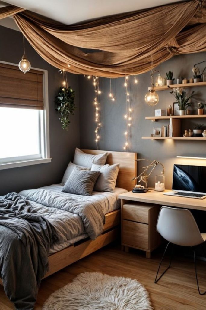 Minimal luxury cream teen bedroom design.