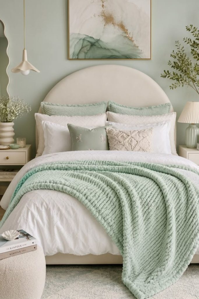 Mint green and vanilla bedding