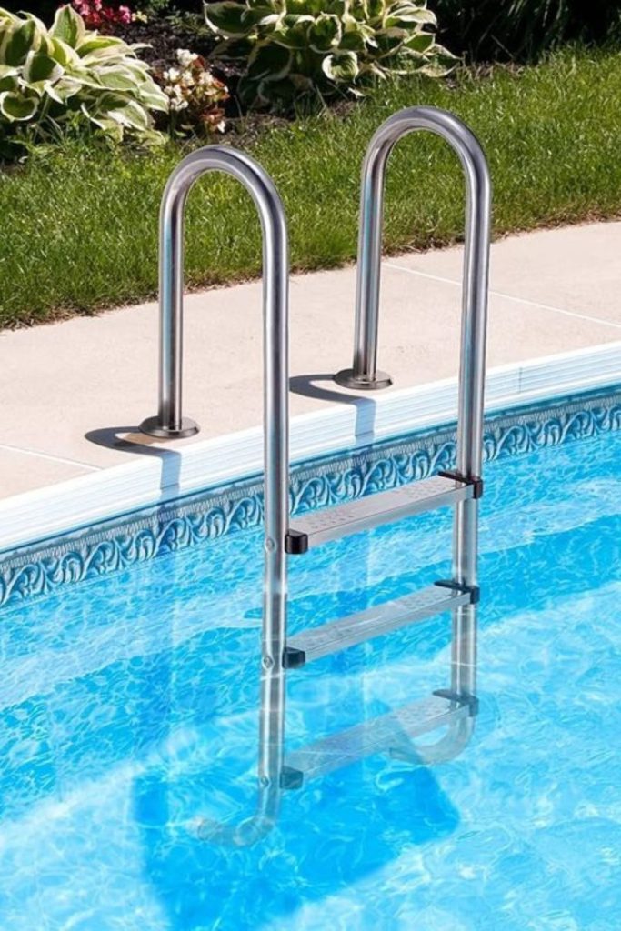 Modern steel frame pool ladder idea.