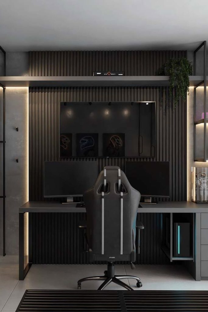 Gray minimalist gaming setup.